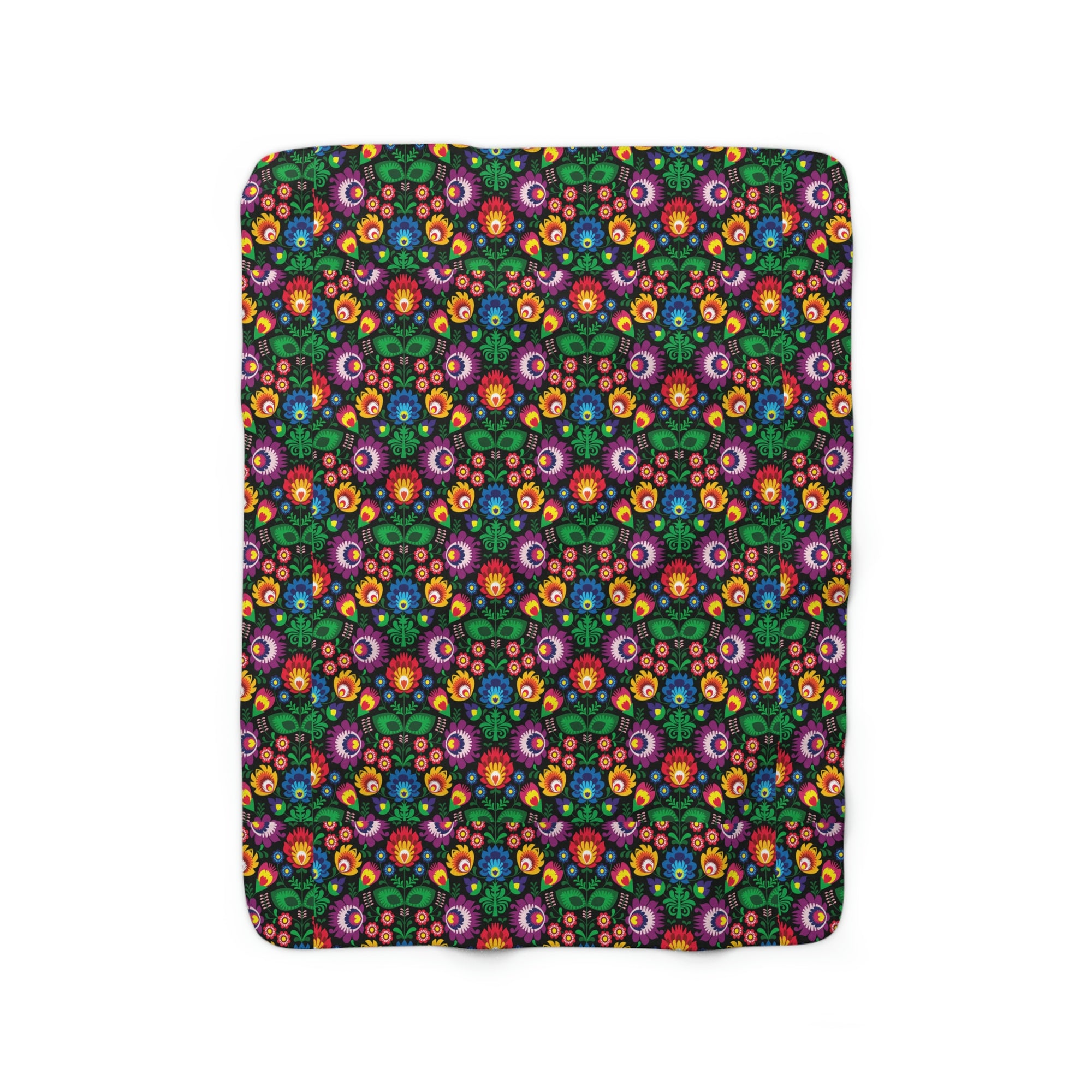 Black Floral Wycinanki Pattern Sherpa Fleece Blanket Home Decor Printify 50" × 60"  
