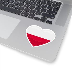 Polish Flag Heart Shaped Kiss-Cut Sticker -  - Polish Shirt Store