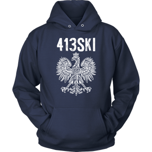 413SKI Massachusetts Polish Pride Alt Colors - Unisex Hoodie / Navy / S - Polish Shirt Store