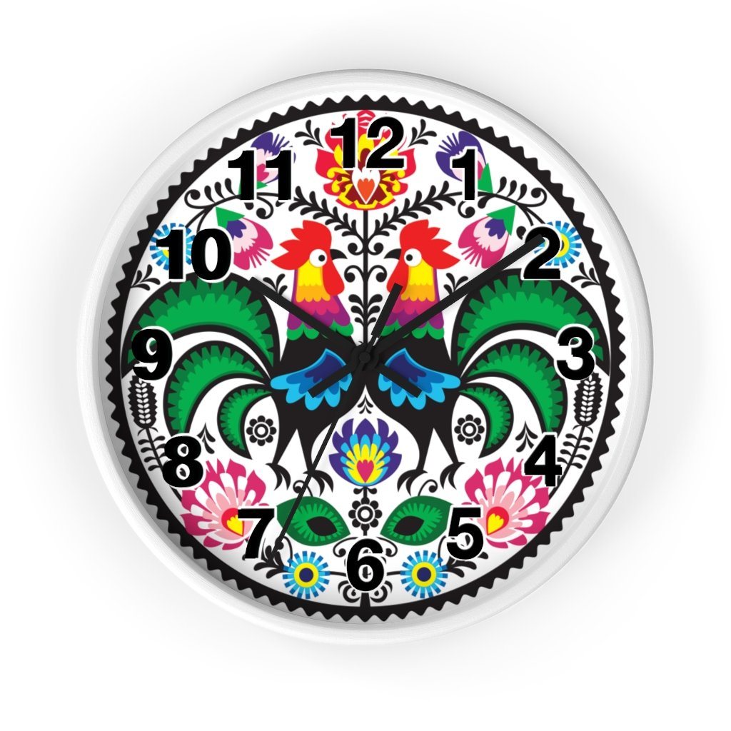 Wycinanki Wall Clock Home Decor Printify 10 in White Black