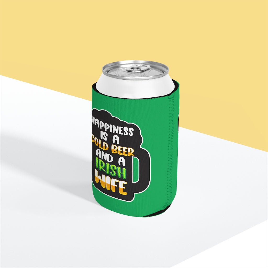 Cold Beer Irish Wife Green Can Cooler Sleeve Accessories Printify   