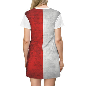 Red & White All Over Print T-Shirt Dress -  - Polish Shirt Store
