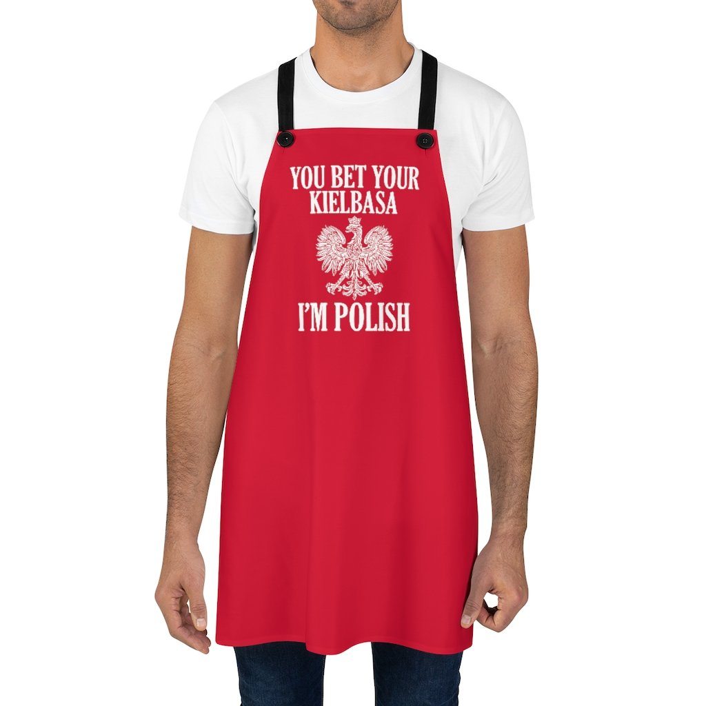 You Bet Your Kielbasa I'm Polish Poly Twill Apron Accessories Printify   
