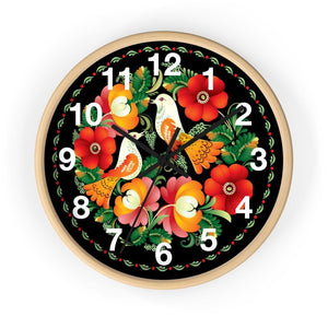 Folk Art Love Birds Wall Clock - 10 in / Wooden / Black - Polish Shirt Store