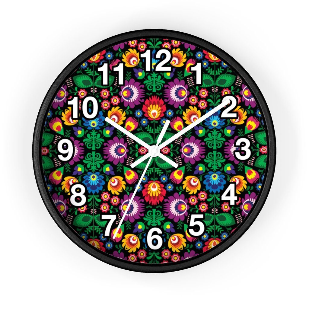 Wycinanki Art Wall Clock Home Decor Printify 10 in Black White