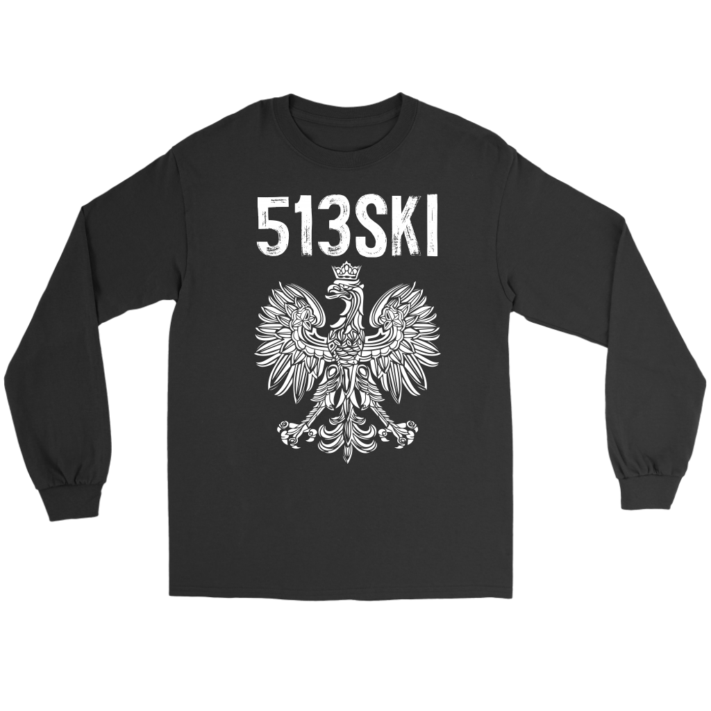 Cincinnati Ohio - 513 Area Code - Polish Pride T-shirt teelaunch Gildan Long Sleeve Tee Black S