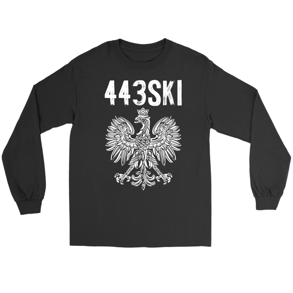 Maryland Area Code 443 Polish Pride T-shirt teelaunch Gildan Long Sleeve Tee Black S