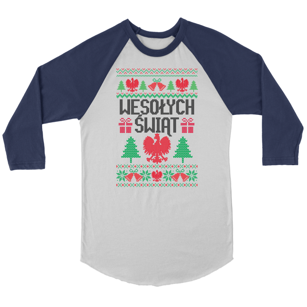 Wesolych Swiat Merry Christmas in Polish Raglan T-shirt teelaunch Canvas Unisex 3/4 Raglan White/Navy S