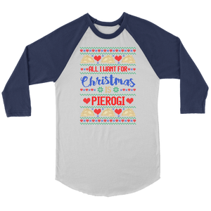 Christmas Pierogi Raglan - Canvas Unisex 3/4 Raglan / White/Navy / S - Polish Shirt Store