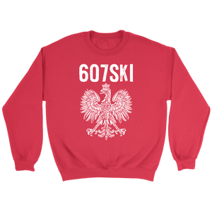 Binghamton NY - 607 Area Code - Polish Pride - Crewneck Sweatshirt / Red / S - Polish Shirt Store