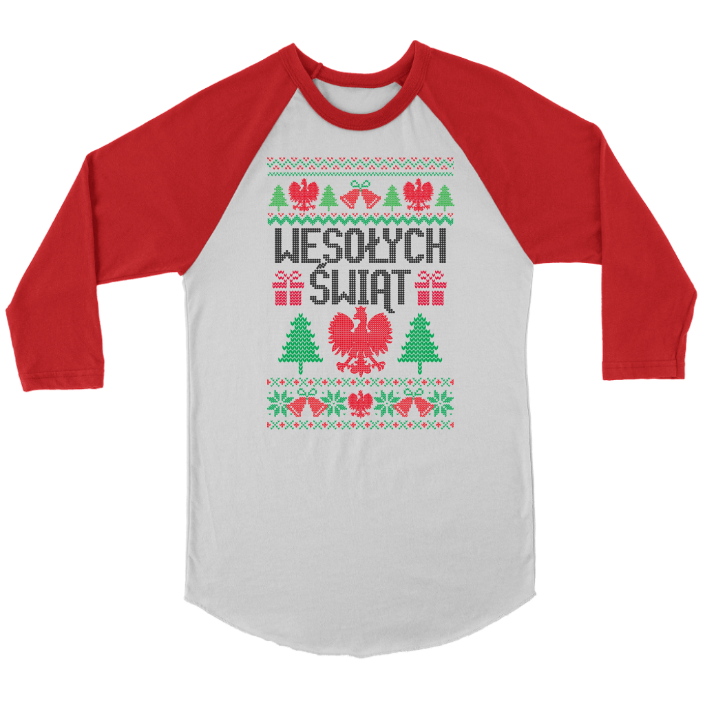 Wesolych Swiat Merry Christmas in Polish Raglan T-shirt teelaunch Canvas Unisex 3/4 Raglan White/Red S