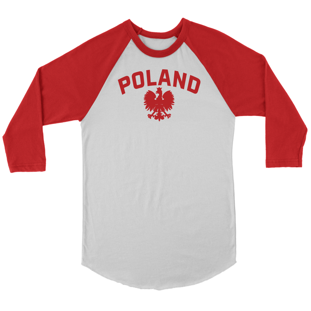 Poland Raglan Baseball Shirt T-shirt teelaunch Canvas Unisex 3/4 Raglan White/Red S