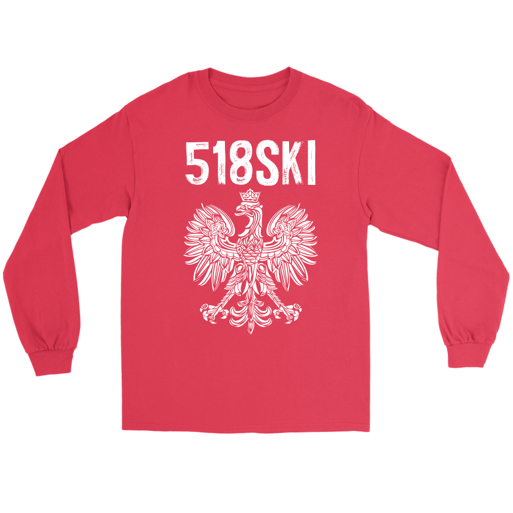 Albany New York - 518 Area Code - Polish Pride T-shirt teelaunch Gildan Long Sleeve Tee Red S