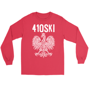 Maryland Area Code 410 Polish Pride - Gildan Long Sleeve Tee / Red / S - Polish Shirt Store
