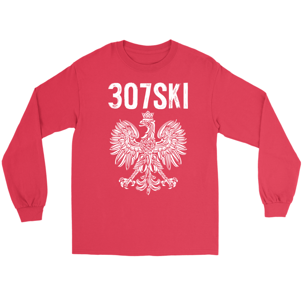 Wyoming - 307 Area Code - Polish Pride T-shirt teelaunch Gildan Long Sleeve Tee Red S