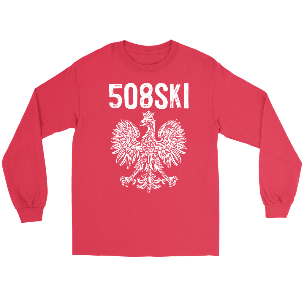 Worcester Massachusetts Area Code 508 Polish Pride T-shirt teelaunch Gildan Long Sleeve Tee Red S