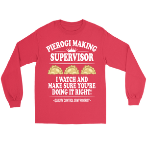 Pierogi Making Supervisor - Gildan Long Sleeve Tee / Red / S - Polish Shirt Store