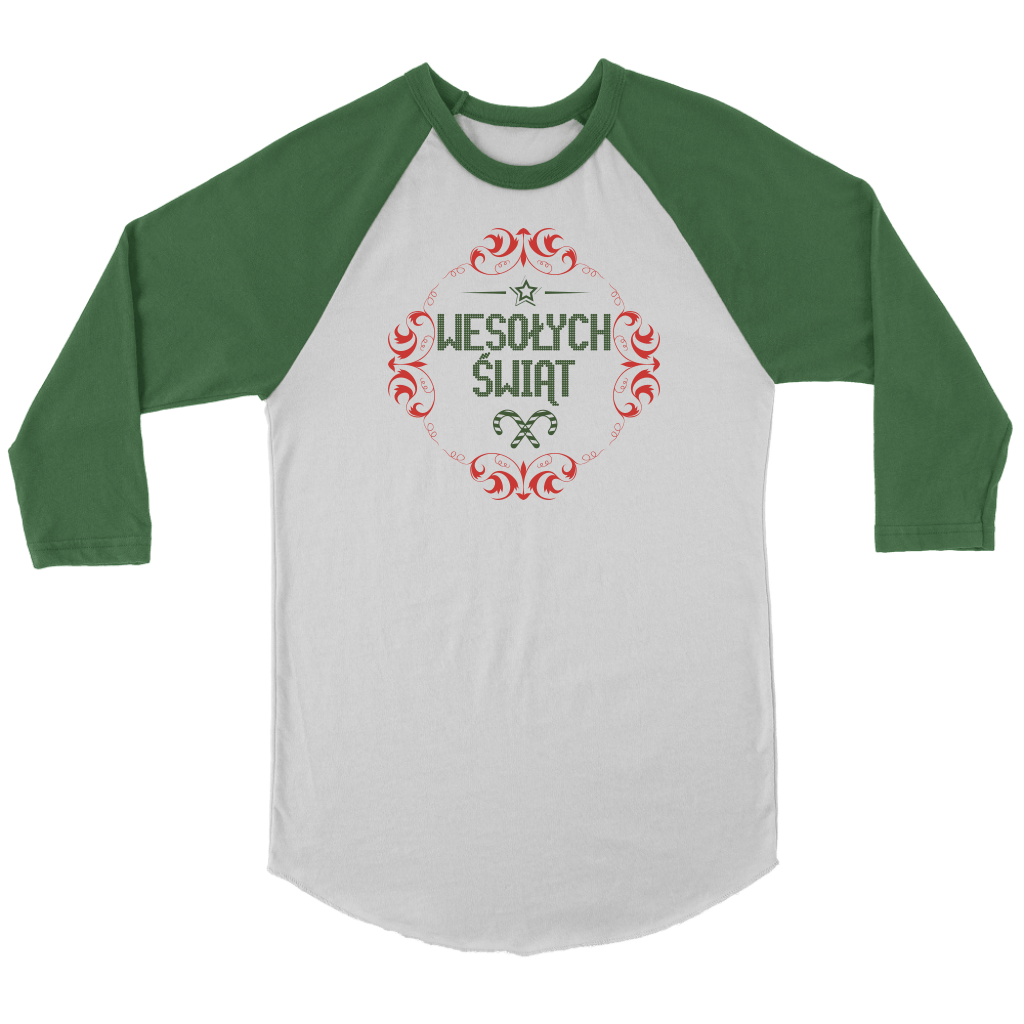 Wesolych Swiat Christmas Raglan T-shirt teelaunch Canvas Unisex 3/4 Raglan White/Evergreen S