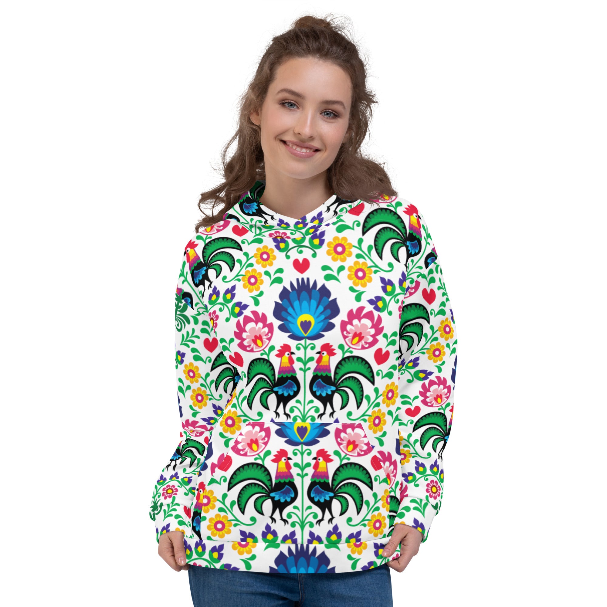 Wycinanki Rooster All Over Print Unisex Hoodie  Polish Shirt Store XS  