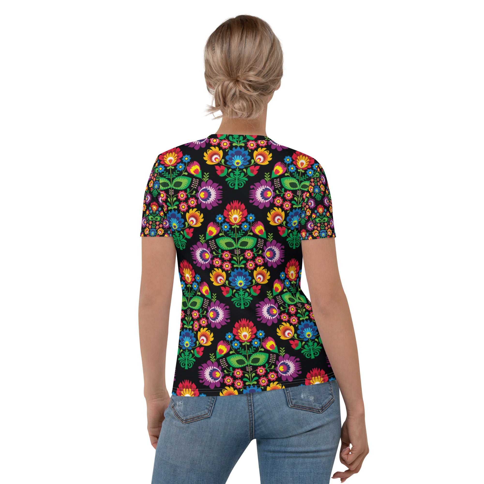 Dark Floral Wycinanki All Over Print Women's T-shirt  Polish Shirt Store   