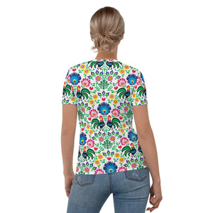 Wycinanki Rooster All Over Print Women's T-shirt -  - Polish Shirt Store