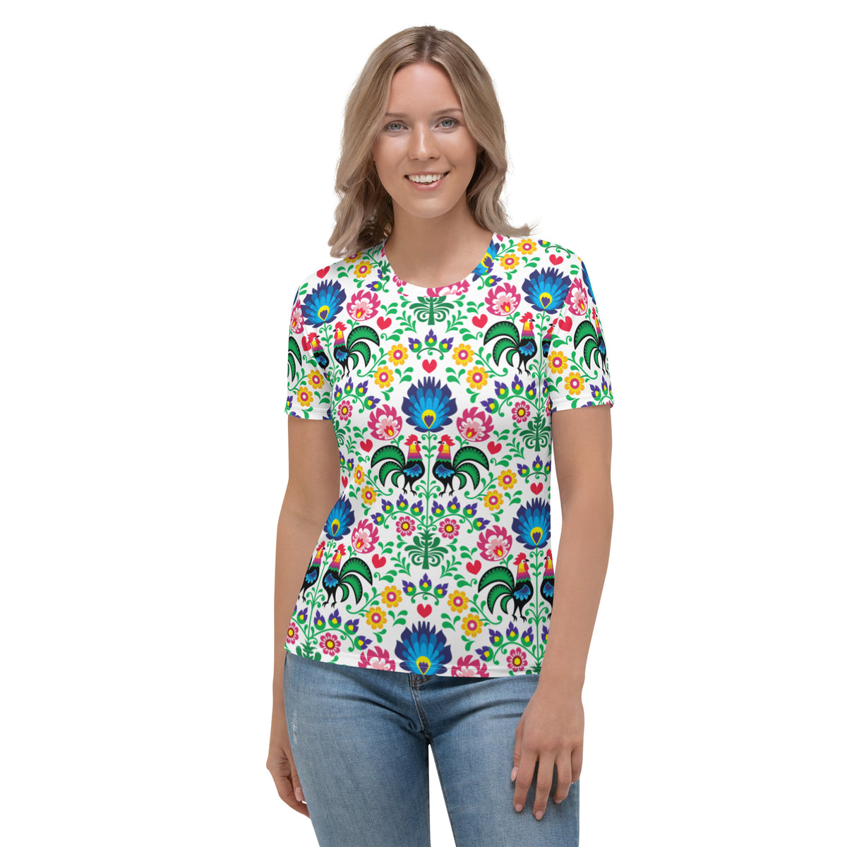 Wycinanki Rooster All Over Print Women&#39;s T-shirt  Polish Shirt Store XS  