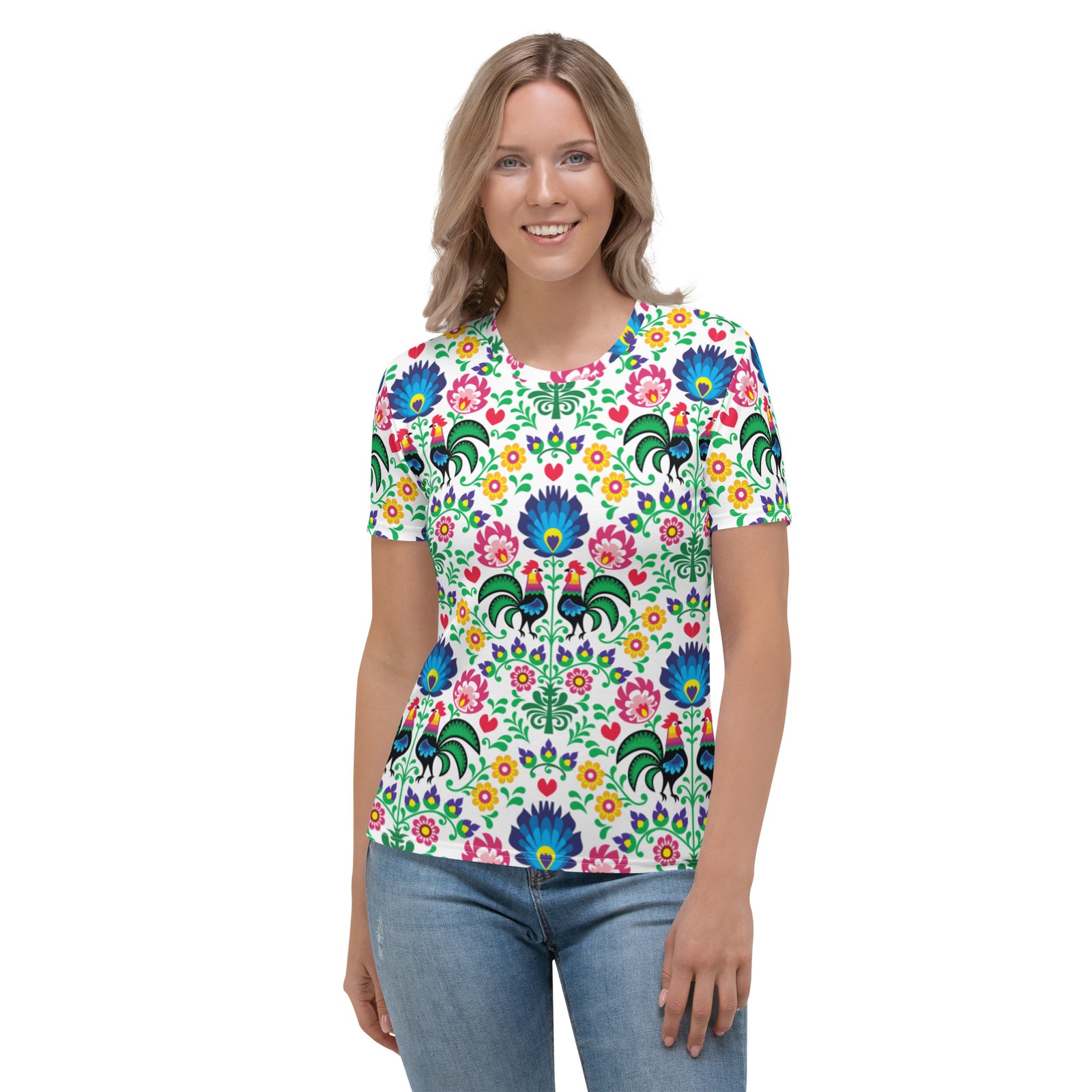 Wycinanki Rooster All Over Print Women's T-shirt  Polish Shirt Store XS  