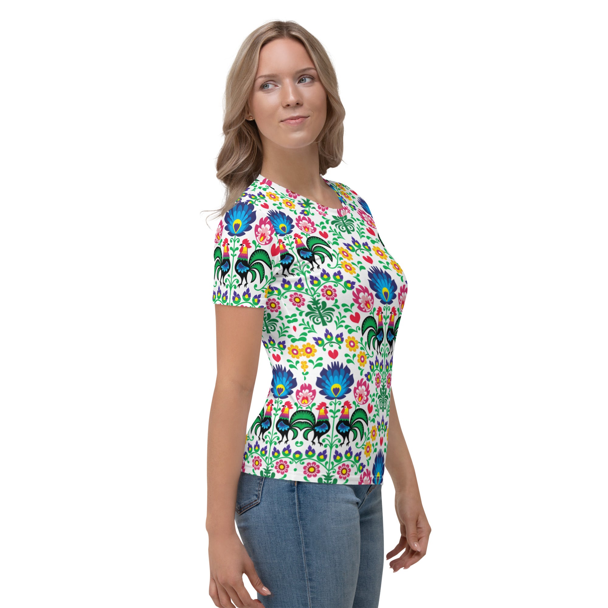 Wycinanki Rooster All Over Print Women's T-shirt  Polish Shirt Store   