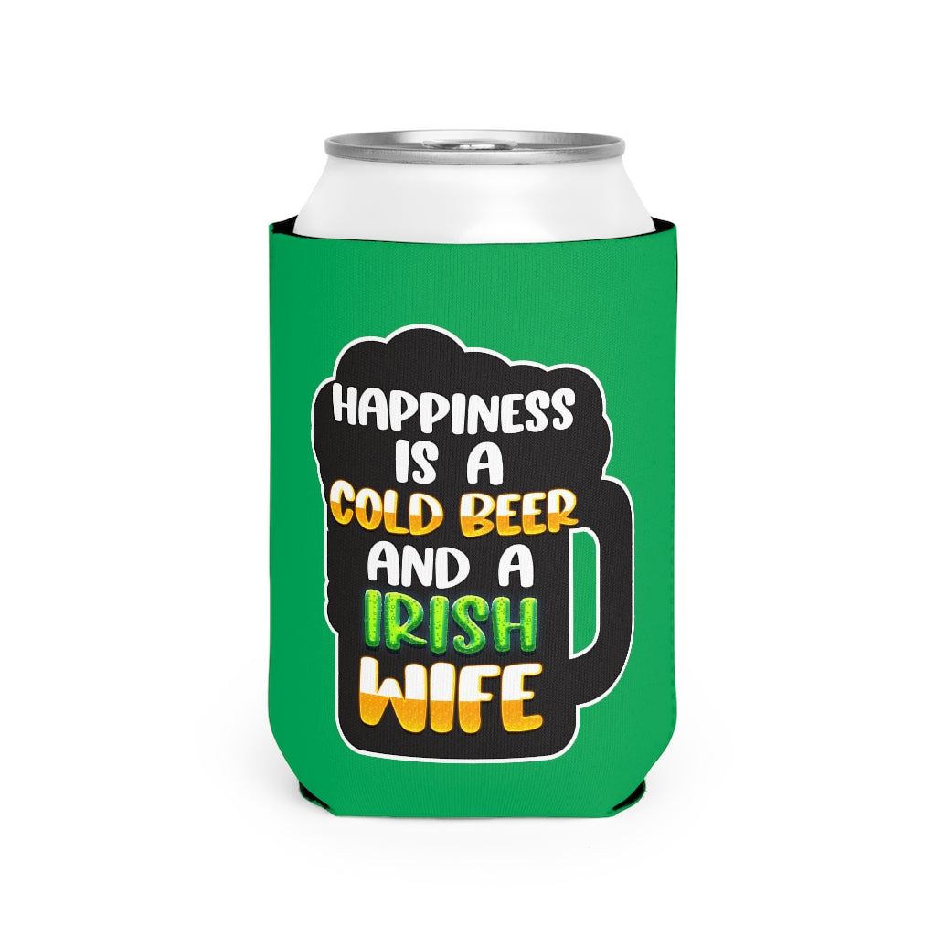 Cold Beer Irish Wife Green Can Cooler Sleeve Accessories Printify   