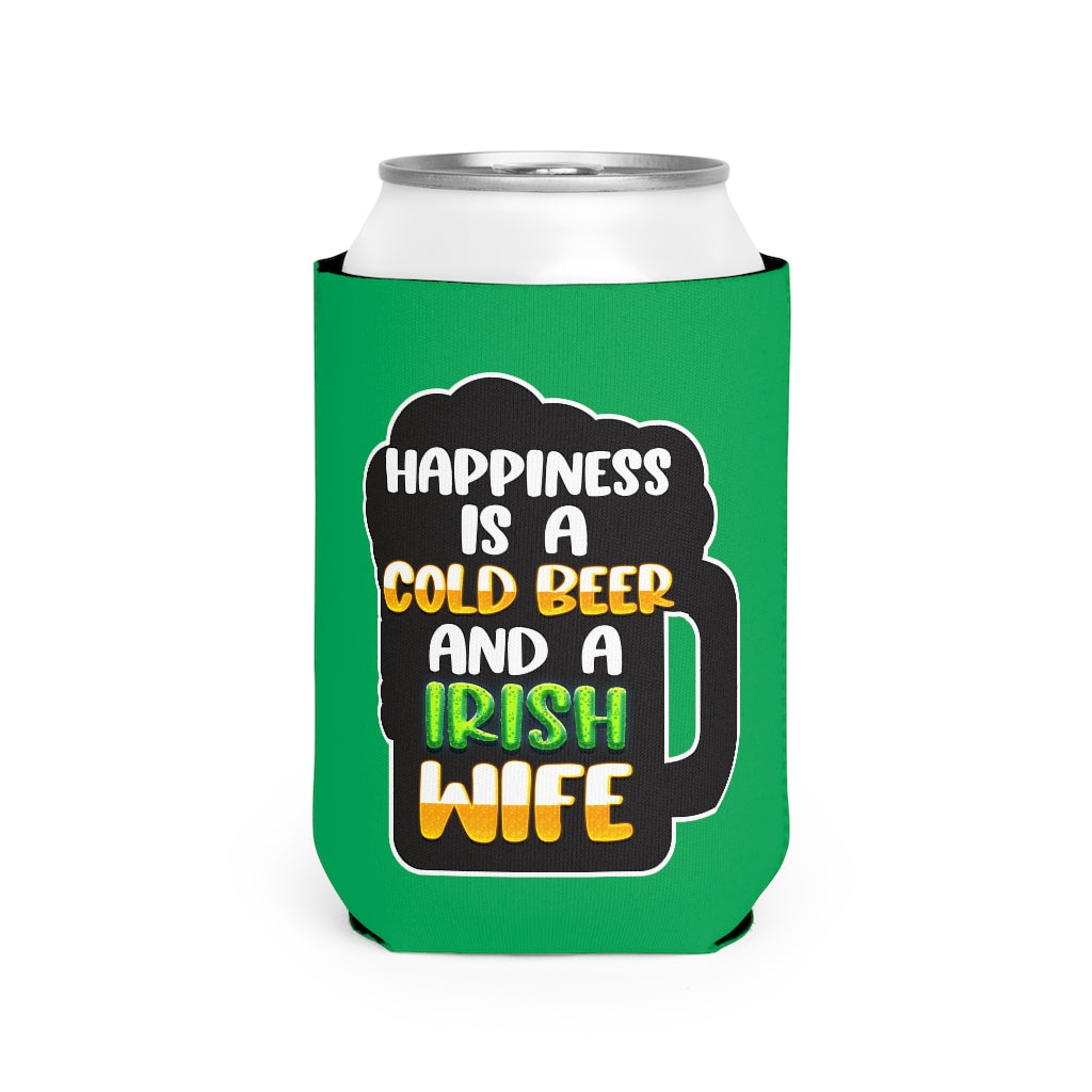 Cold Beer Irish Wife Green Can Cooler Sleeve Accessories Printify White One size 