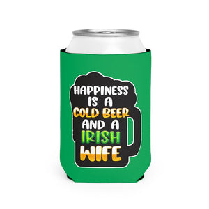Cold Beer Irish Wife Green Can Cooler Sleeve - White / One size - Polish Shirt Store