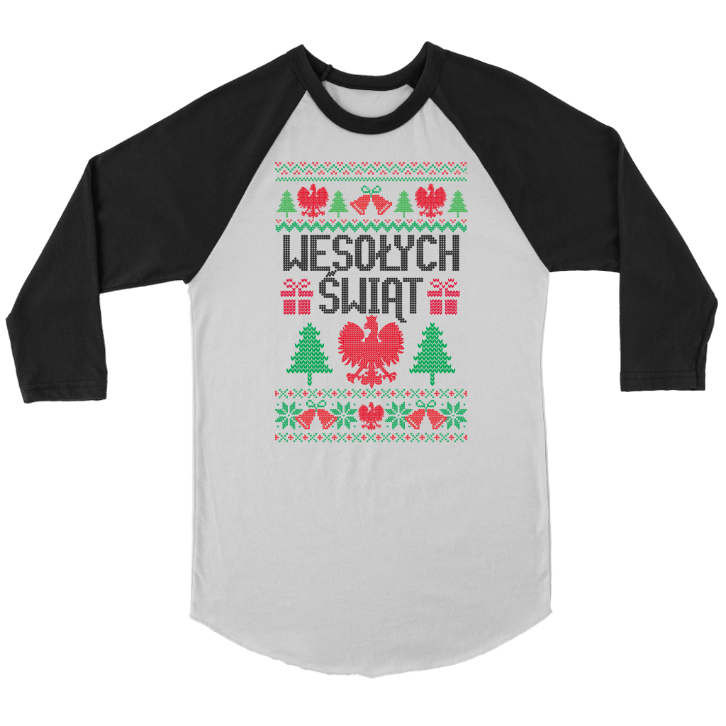 Wesolych Swiat Merry Christmas in Polish Raglan T-shirt teelaunch Canvas Unisex 3/4 Raglan White/Black S