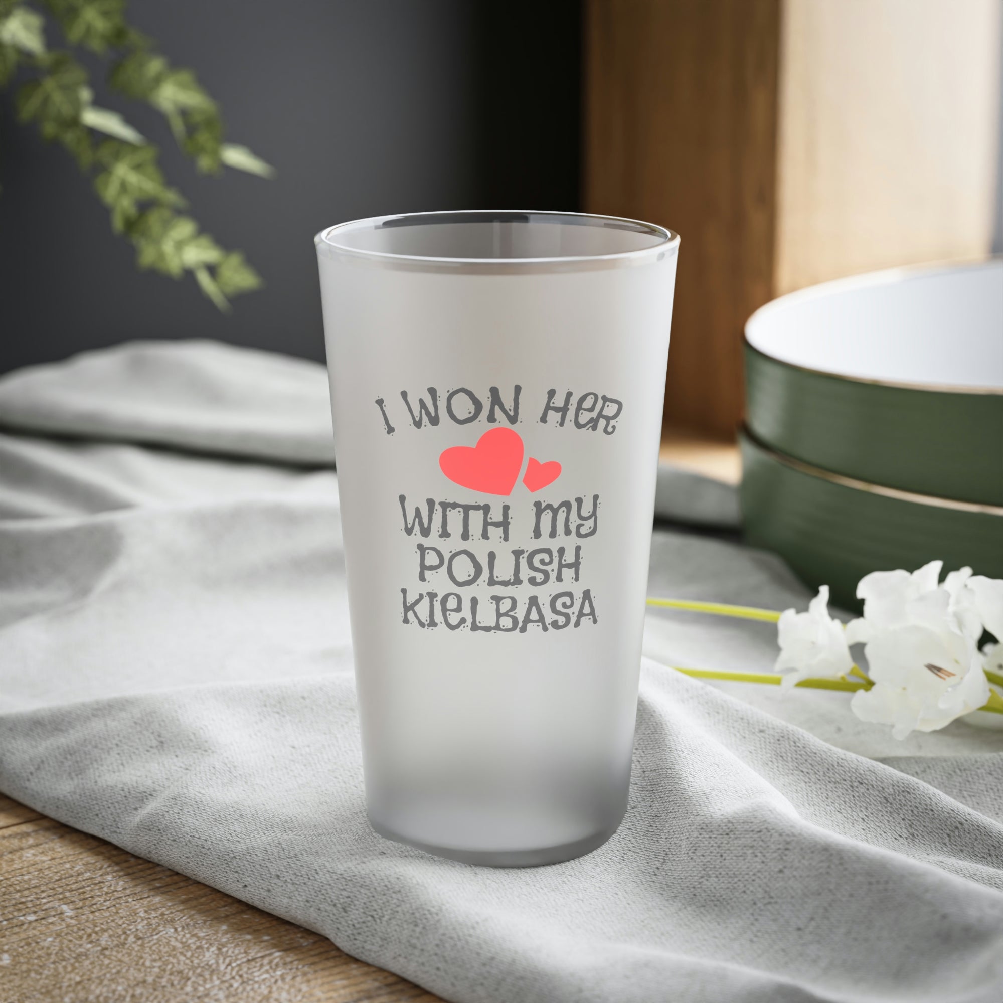 I Won Her Heart Frosted Pint Glass Mug Printify 16oz Frosted 