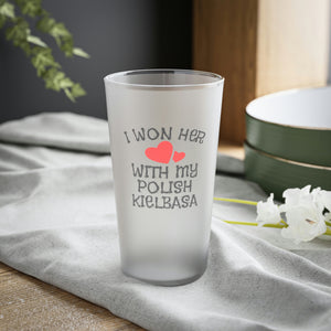 I Won Her Heart Frosted Pint Glass - 16oz / Frosted - Polish Shirt Store