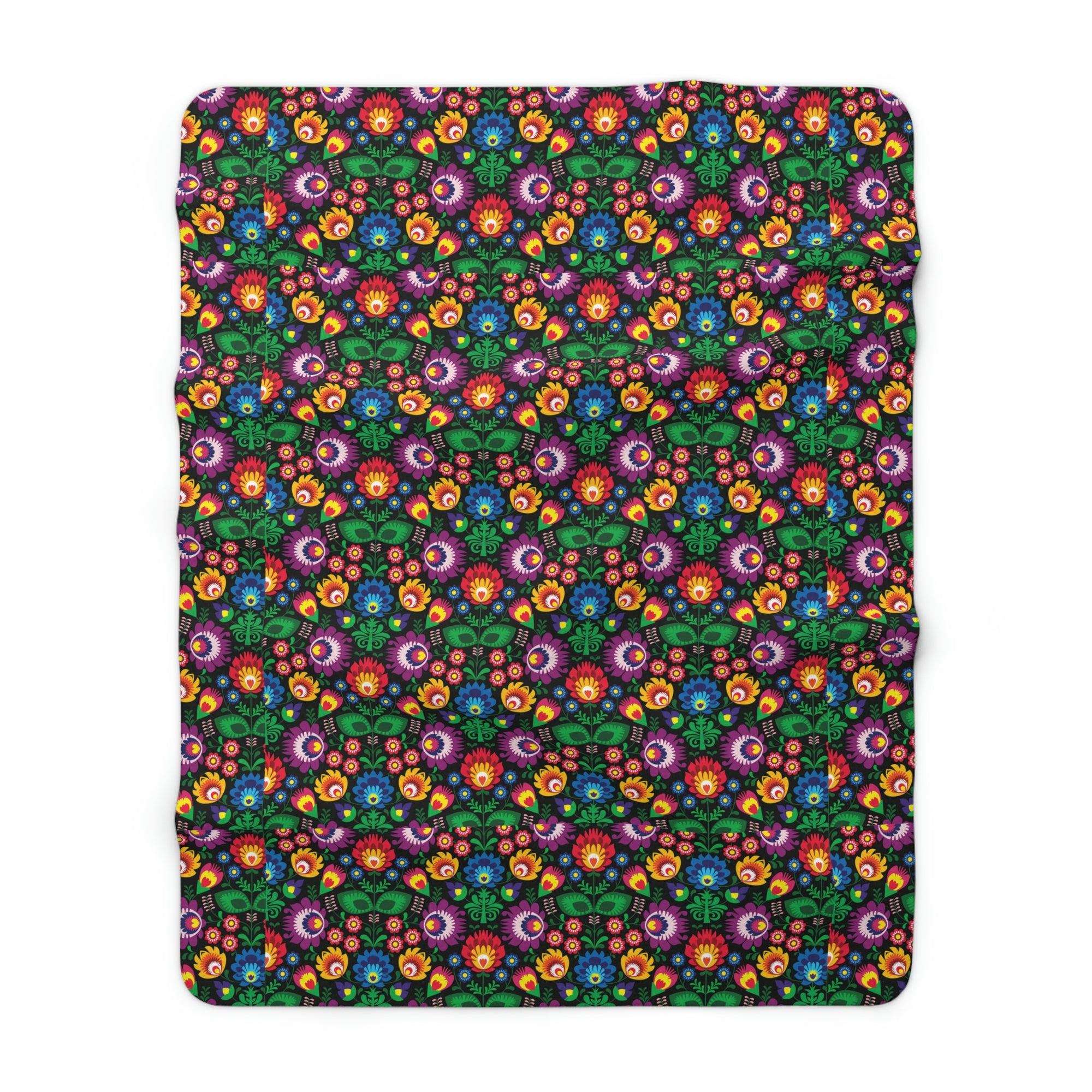 Black Floral Wycinanki Pattern Sherpa Fleece Blanket Home Decor Printify   