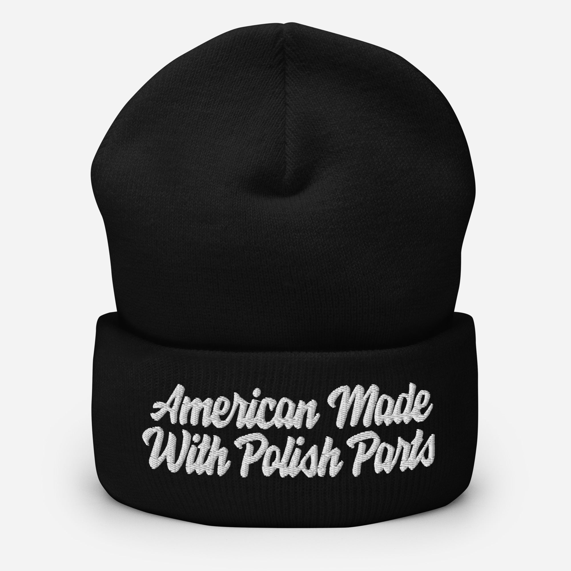 American Made With Polish Parts Cuffed Beanie  Polish Shirt Store Black  