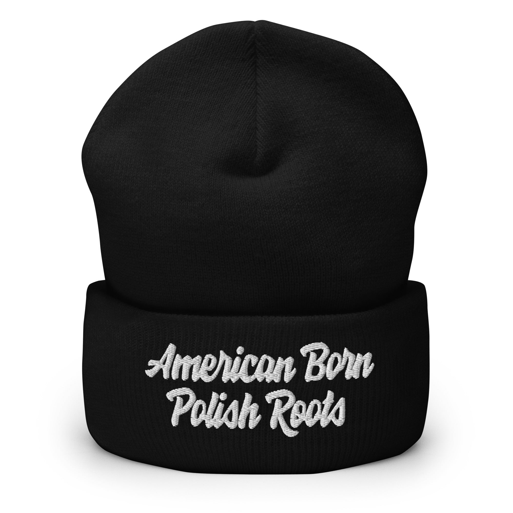 American Born Polish Roots Cuffed Beanie  Polish Shirt Store Black  