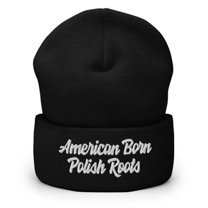 American Born Polish Roots Cuffed Beanie - Black - Polish Shirt Store