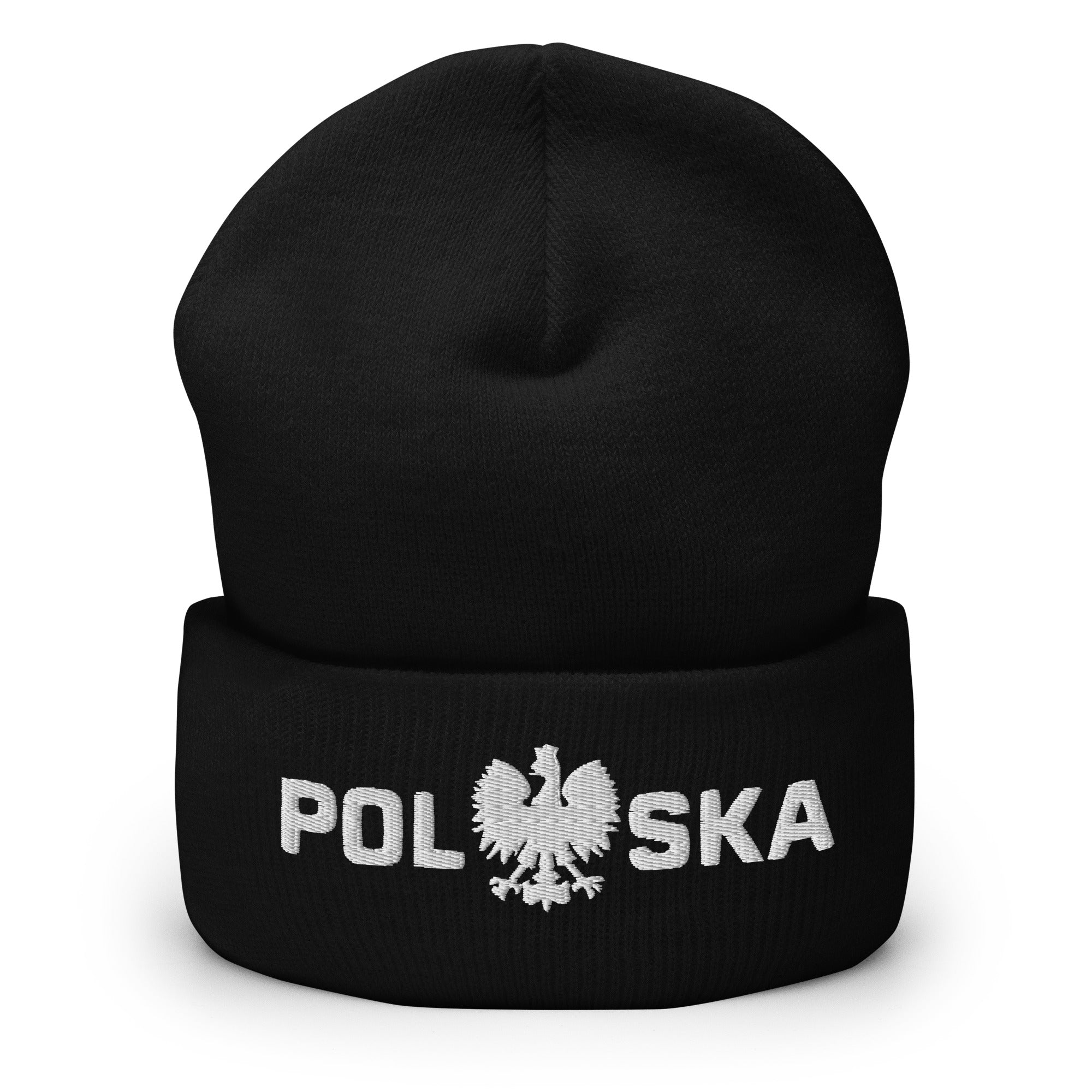 Polska Thick Lettering Cuffed Beanie  Polish Shirt Store Black  