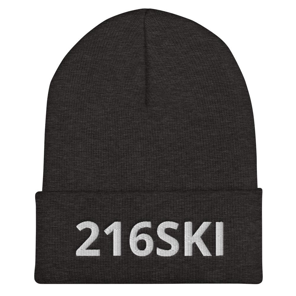 216SKI Cleveland Ohio Cuffed Beanie  Polish Shirt Store Dark Grey  