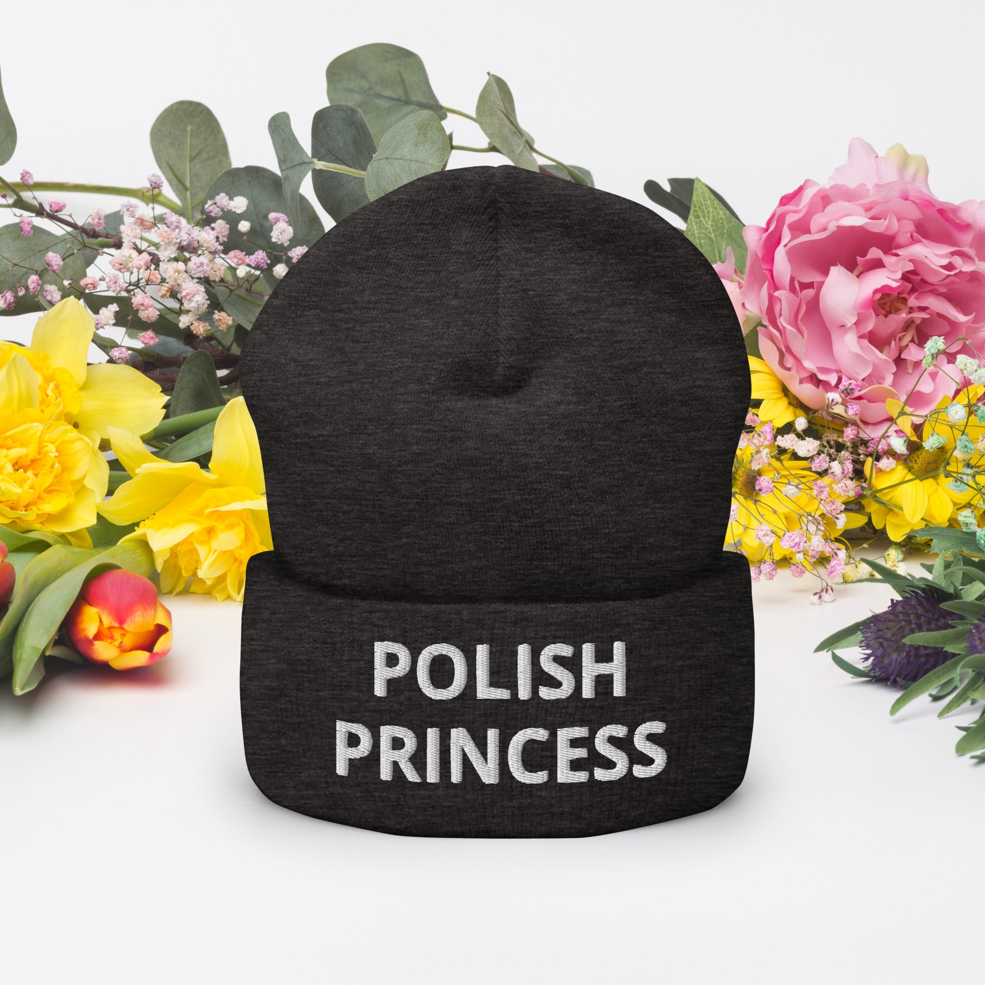 Polish Princess Cuffed Beanie  Polish Shirt Store Dark Grey  