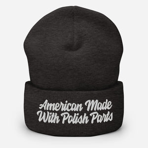 American Made With Polish Parts Cuffed Beanie - Dark Grey - Polish Shirt Store