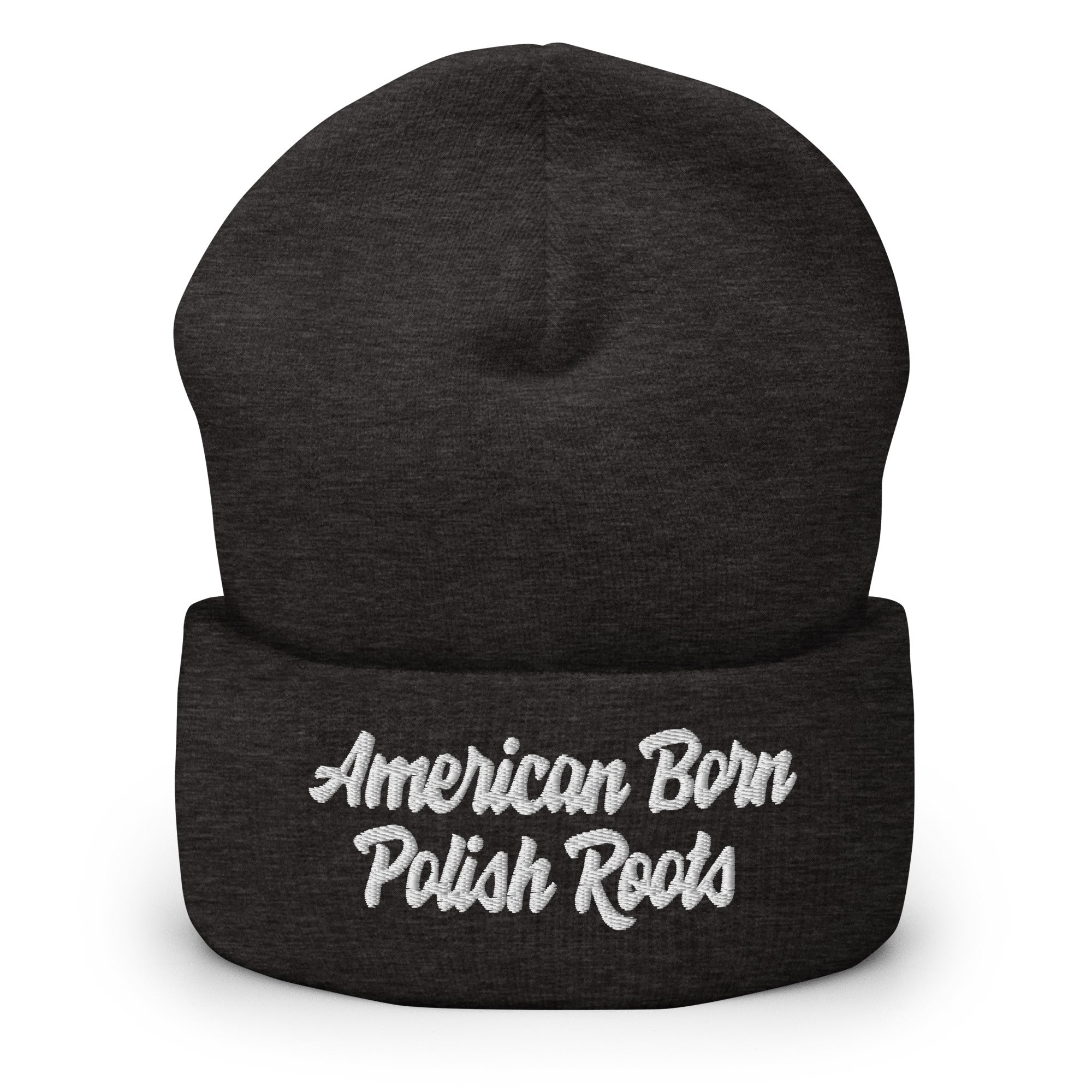 American Born Polish Roots Cuffed Beanie  Polish Shirt Store Dark Grey  
