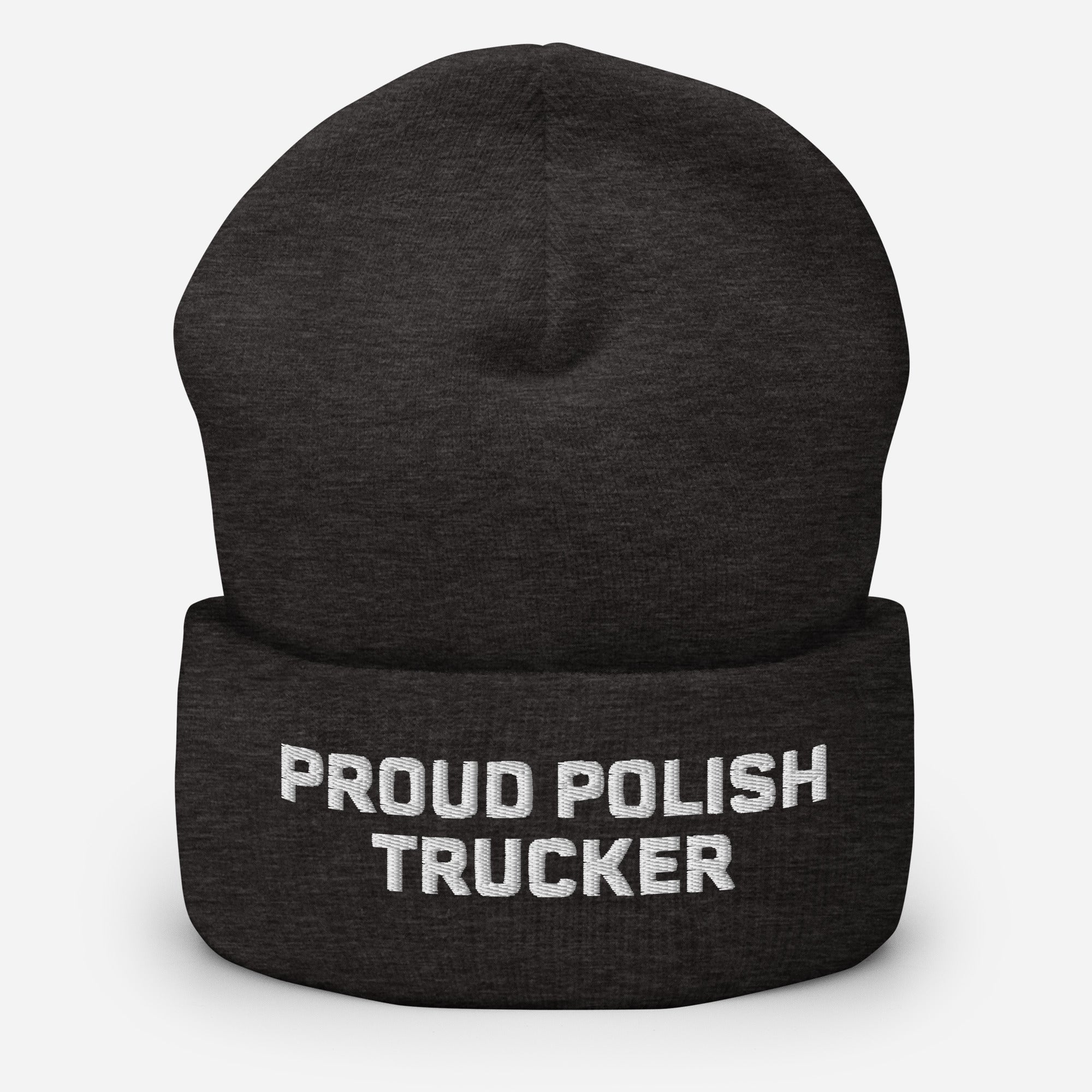 Proud Polish Trucker Cuffed Beanie  Polish Shirt Store Dark Grey  