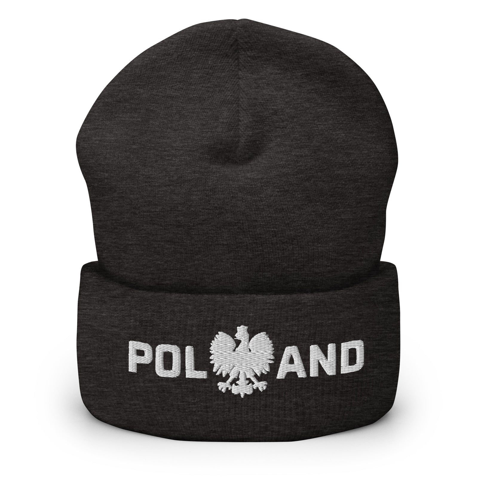 Poland With Polish Eagle Cuffed Beanie  Polish Shirt Store Dark Grey  