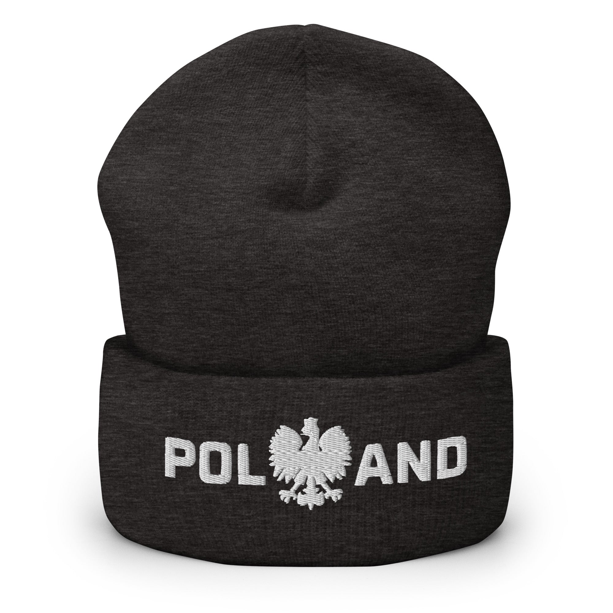 Poland With Polish Eagle Cuffed Beanie  Polish Shirt Store Dark Grey  
