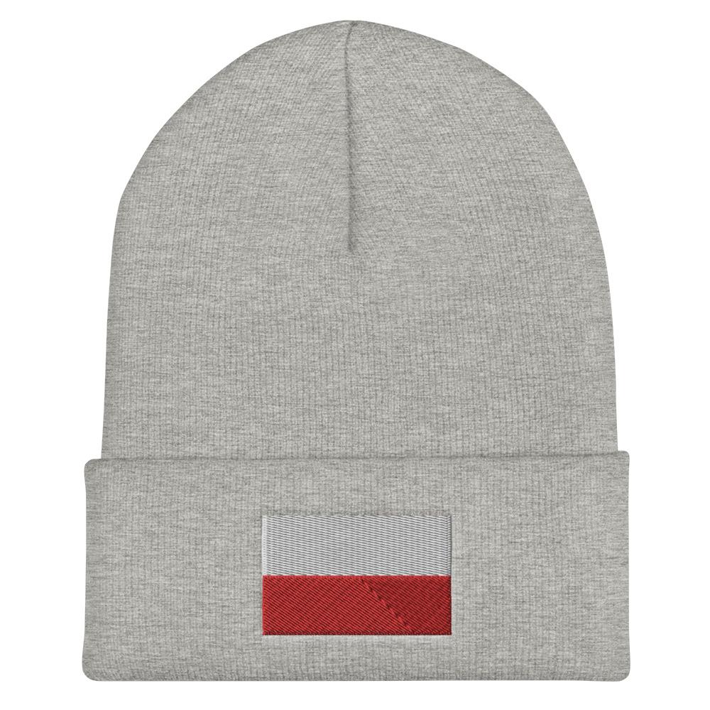 Polish Flag Cuffed Beanie  Polish Shirt Store Heather Grey  