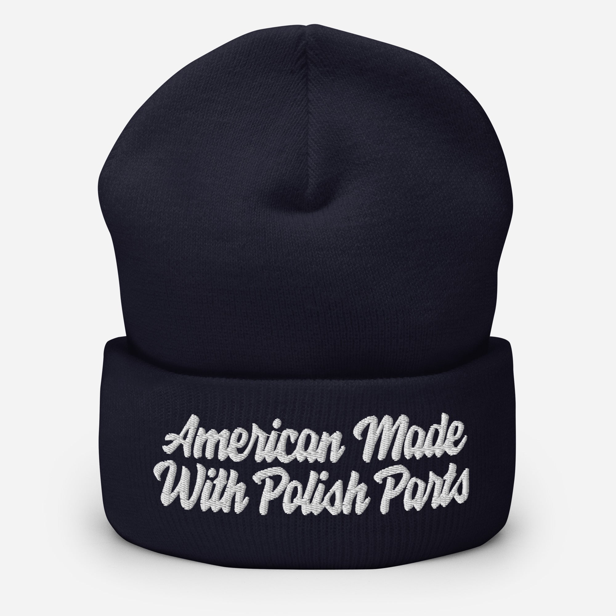 American Made With Polish Parts Cuffed Beanie  Polish Shirt Store Navy  