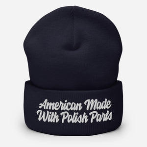 American Made With Polish Parts Cuffed Beanie - Navy - Polish Shirt Store
