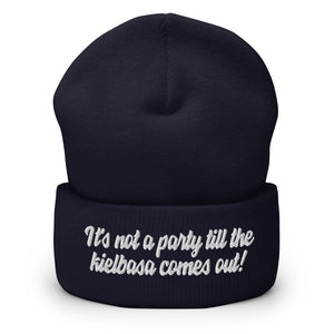 It's Not A Party Till The Kielbasa Comes Out Cuffed Beanie - Navy - Polish Shirt Store